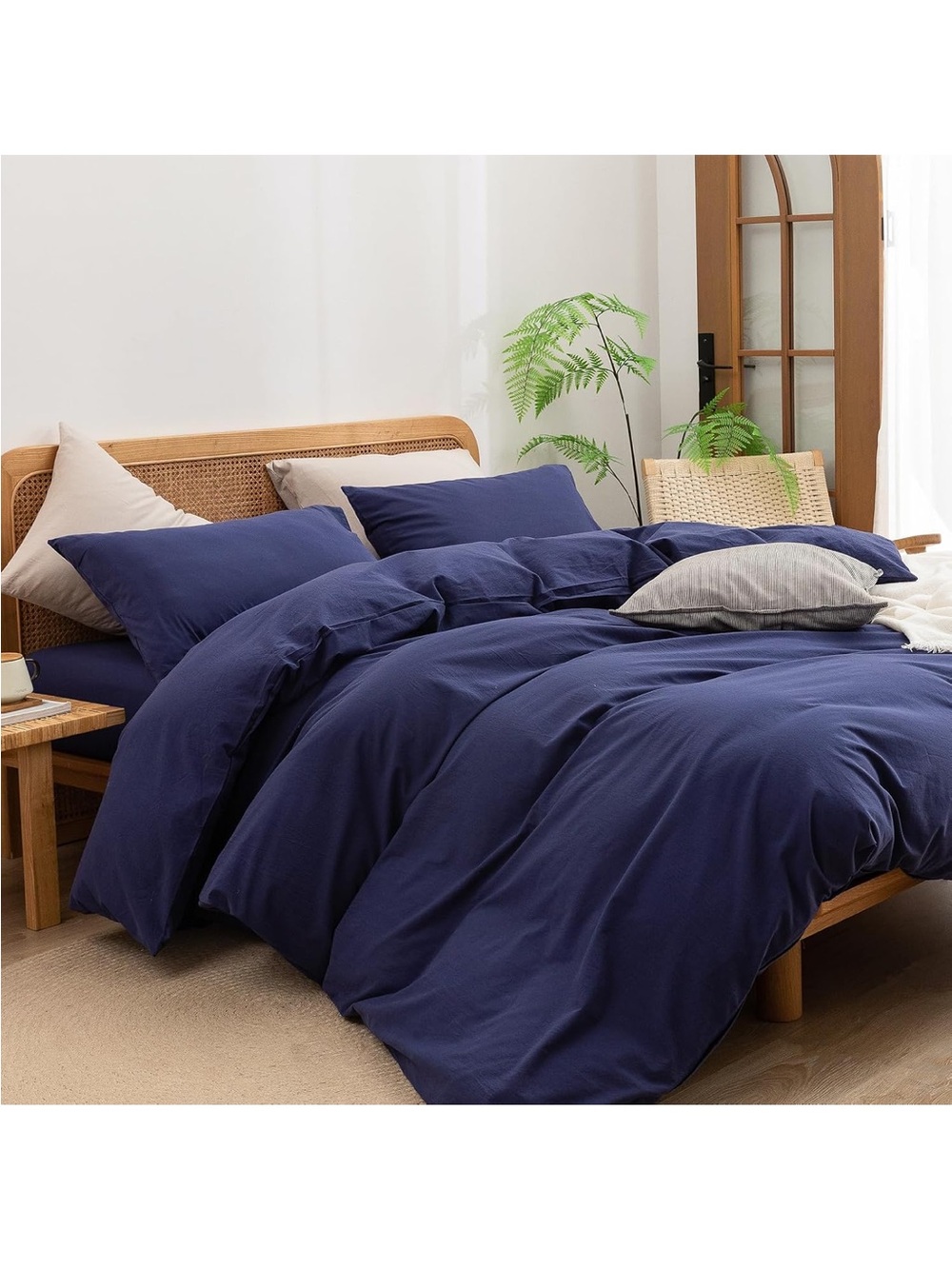 BESTOUCH Cotton Solid Duvet Cover Set Linen Feel Navy Blue Twin 2 pc no inserts